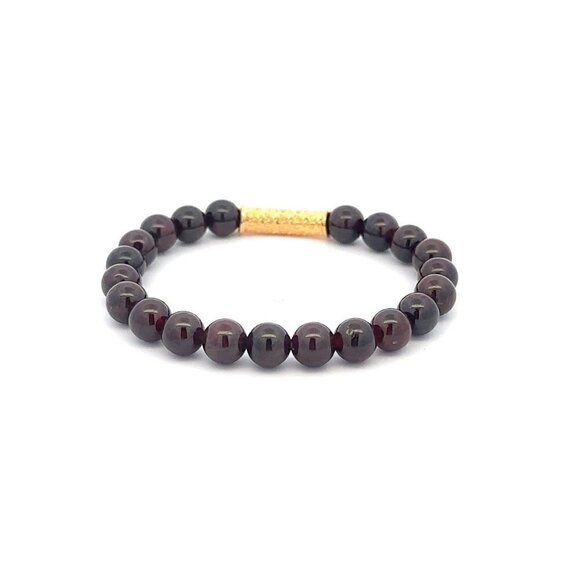18K Gold Tube Lucky Charm Bracelet Gemstones January Birthstones Garnet 6mm - Picture 4 of 5